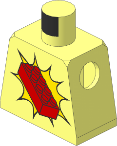 Minifig Torso with Red 2 x 4 Brick on Yellow Pattern