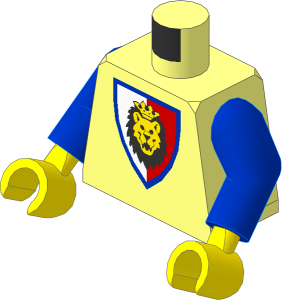 Minifig Torso with Blue Arms and Hands with Royal Knights Lion-Head Shield Pattern