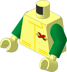 Minifig Torso with Green Arms and Hands with Extreme Team Jacket Logo Pattern
