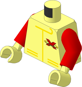 Minifig Torso with Red Arms and Hands with Extreme Team Jacket Logo Pattern