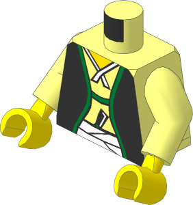 Minifig Torso with Arms and Hands with Yellow Neck, Samurai Robe, Sash and Dagger Pattern