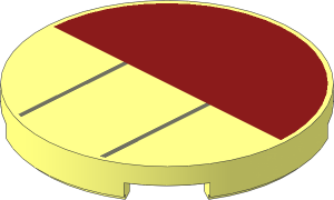 Tile  3 x  3 Round with Dark Red Semicircle and Two Dark Bluish Grey Stripes Pattern