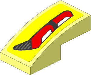 Slope Brick Curved  2 x  1 with Red and White Taillamp on Yellow Background Right Sticker