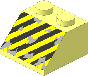 Slope Brick 45  2 x  2 with Worn Out Black and Yellow Danger Stripes Pattern