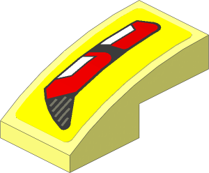Slope Brick Curved  2 x  1 with Red and White Taillamp on Yellow Background Left Sticker