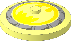 Dish  4 x  4 Inverted with Batman Logo on Yellow Background and Light and Dark Bluish Grey Fan Pattern