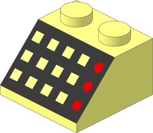 Slope Brick 45  2 x  2 with 12 Buttons and  3 Red Lamps on Black Panel Pattern