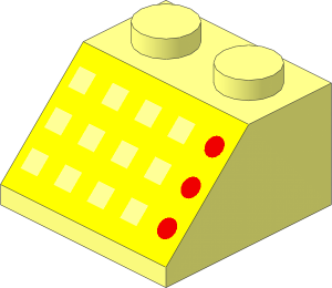 Slope Brick 45  2 x  2 with 12 Buttons and  3 Red Lamps on Yellow Panel Pattern