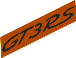 Sticker  0.8 x  3.5 with Black Porsche "GT3 RS" Logo on Orange Background (Formed)