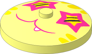 Dish 4 x 4 Inverted with Dark Pink Star Shaped Eyes, Medium Lavender Stripes and Dark Purple Closed Mouth with Tooth Pattern