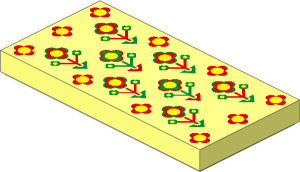 Tile  2 x  4 with Woven Rug with Red, Yellow and Gold Flowers Pattern