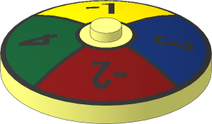 Dish  4 x  4 Inverted with Silver "-1", "-2", "3" and "4" on Dark Blue, Dark Green, Dark Red and Yellow Background Pattern