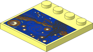 Plate  4 x  4 with 4 Studs on One Edge with The Starry Night Painting Pattern