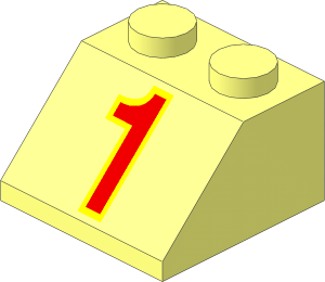 Slope Brick 45  2 x  2 with Red "1" in Yellow Outline Pattern
