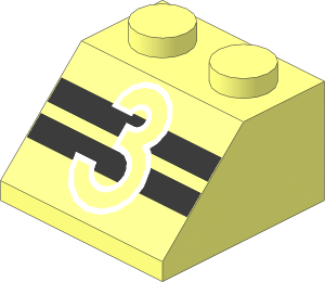 Slope Brick 45  2 x  2 with "3" over Black Stripes Pattern