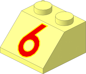 Slope Brick 45  2 x  2 with Red/Yellow "6" Pattern