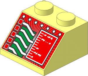 Slope Brick 45  2 x  2 with Red Square and Circuitry Pattern