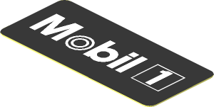 Sticker  0.8 x  1.8 with White "Mobil 1" Logo on Black Background