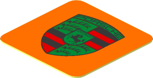 Sticker  0.8 x  0.8 with Porsche Logo Badge on Orange Background