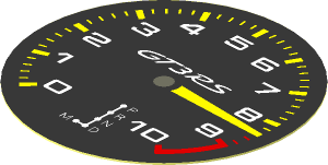 Sticker  1.8 x  1.8 Round with Porsche GT3 RS Tachometer on Black Background