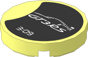 Tile  2 x  2 Round with Porsche GT3RS Silhouette and "3:09" on Black Background Sticker