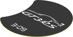 Sticker  1.8 x  1.8 Round with Cutout with Porsche GT3RS Silhouette and "3:09" on Black Background