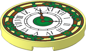 Tile  3 x  3 Round with White Clock Face, Copper and Gold Hands and Border and Black Roman Numerals Pattern