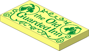 Tile  2 x  4 with Gold "the Old Guarded Inn", Goats and Filigree Pattern