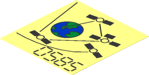 Sticker  3.4 x  3.6 with Black "0585" Planet Earth and Satellites