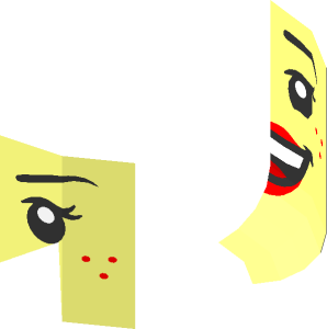 ~Minifig Head Black Eyebrows and Eyelashes, Nougat Lips and Freckles, Open Mouth Smile 2-Sided Half Pattern