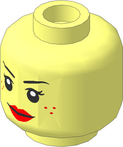 Minifig Head with Black Eyebrows and Eyelashes, Nougat Lips and Freckles, Smile / Open Mouth Smile 2-Sided Pattern