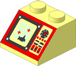 Slope Brick 45  2 x  2 with Aquazone Control Panel Pattern - Red/Black Panel with Light Turquoise Gridline Pattern