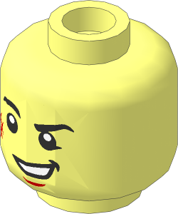 Minifig Head with Medium Nougat Scuff Mark and Chin Dimple and Lopsided Open Mouth Smile Pattern