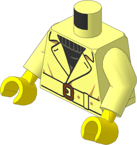 Minifig Torso with Arms and Hands with Trench Coat over Black Sweater and Belt with Copper Buckle Pattern