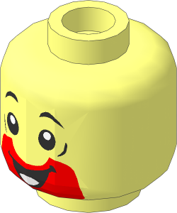 Minifig Head with Nougat Cut Half Circle Beard, Black Eyebrows and Open Mouth Smile with Tongue Pattern