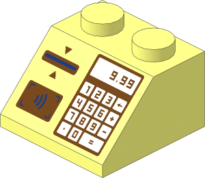 Slope Brick 45  2 x  2 with Cash Register with "9.99", Card Slot and Contactless Payment Pattern