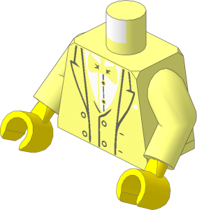 Minifig Torso with Arms and Light Nougat Hands with Tuxedo, White Shirt and Black Bow Tie Pattern