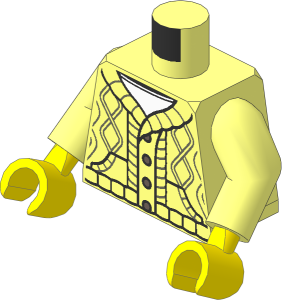 Minifig Torso with Arms and Hands with Knitted Cardigan with Buttons over White Undershirt Pattern