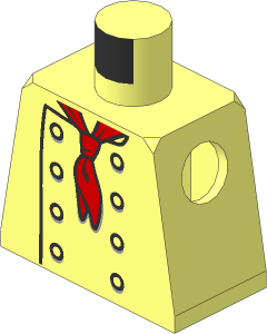 Minifig Torso with Chef Jacket with 8 Buttons without Wrinkles and Long Red Neckerchief Pattern