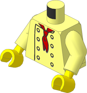 Minifig Torso with Arms and Hands with Chef Jacket with 8 Buttons without Wrinkles and Long Red Neckerchief Pattern