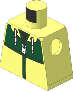 Minifig Torso with Jacket with Dark Green Panel with White Zipper and Drawstrings over Black Shirt Pattern