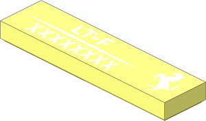 Tile  1 x  4 with White Ferrari Horse Logo and "LT-F" with Variable Code Pattern