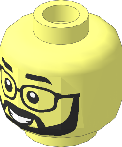 Minifig Head with Black Eyebrows, Glasses and Full Beard and Open Mouth Smile Pattern