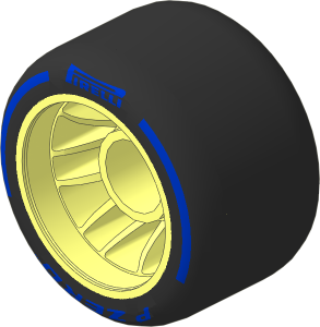 Wheel 14.9 x 24 with Rubber Black Integral Smooth Racing Tyre with Yellow "PIRELLI P ZERO" Pattern
