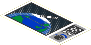 Sticker  1.5 x  2.8 with Planet Earth and Satellite on Monitor with Buttons and "38"