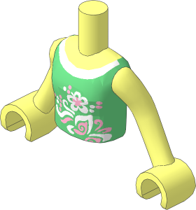 Figure Friends Girl Torso with Arms with Sand Green Vest Top with Flower and Butterfly Pattern