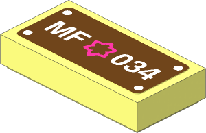 Tile  1 x  2 with Medium Lilac Star / Flower and "MF 034" Sticker