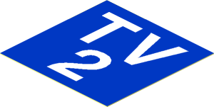 Sticker  1.7 x  1.7 with White "TV2" on Blue Background