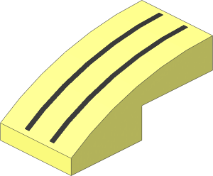 Slope Brick Curved  2 x  1 with  2 Metallic Silver Lines Pattern