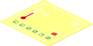 Sticker  3.4 x  3.8 with Thermometer, Radioactivity Symbol and "LL2079" in White Squares